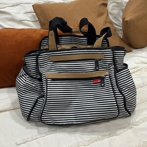 Skip Hop Black & White Striped Grand Central Diaper Bag Tote
